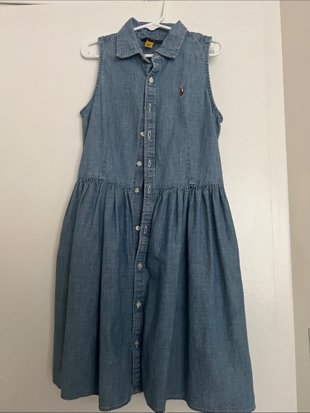 Ralph Lauren Girls’ Size 10 Sleeveless Chambray Button Front Dress Light Blue